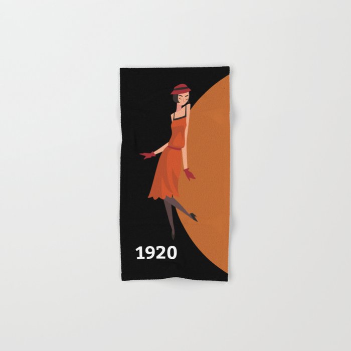 Art Deco 1920s Flapper Fashion Dancer Girl in Burnt Orange and Black Hand & Bath Towel