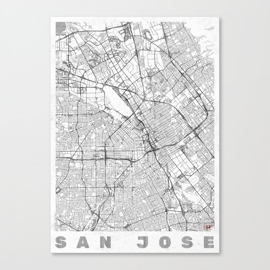 San Jose Map Line Canvas Print