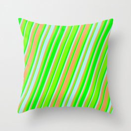 [ Thumbnail: Turquoise, Brown, Green, and Lime Colored Lines Pattern Throw Pillow ]