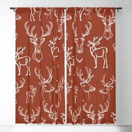 Christmas Line Art Reindeer Abstract Shapes Picasso Style Burnt Orange Terracotta White Blackout Curtain