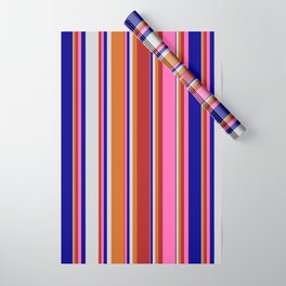 [ Thumbnail: Eyecatching Chocolate, Red, Hot Pink, Dark Blue & Light Gray Colored Lines/Stripes Pattern Wrapping Paper ]