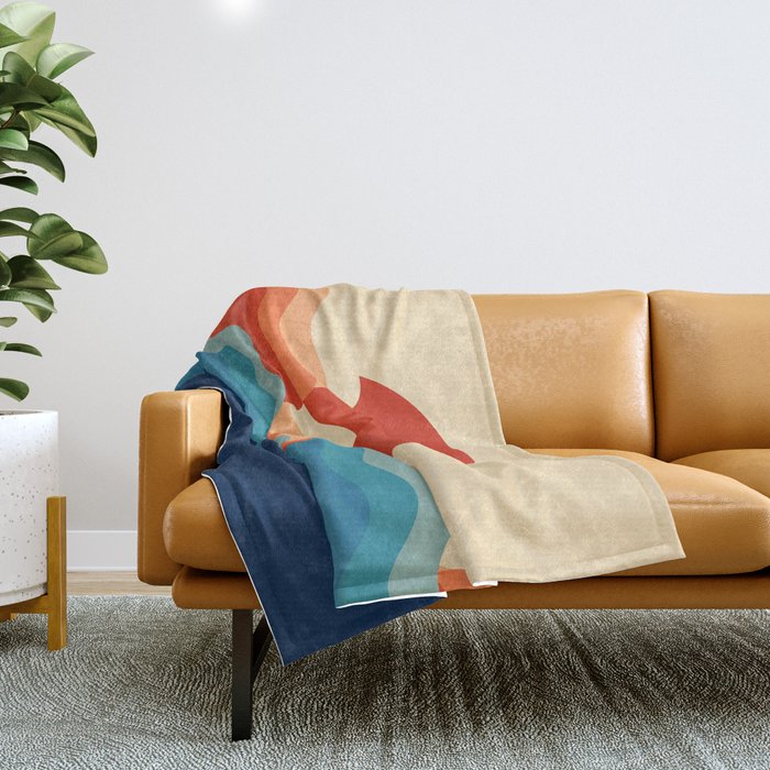 Retro 70s and 80s Color Palette Abstract Mid-Century Minimalist Nature Art Sun and Soft Waves Throw Blanket