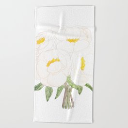 white peony bouquet flowers  ink and watercolor  Beach Towel