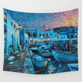 Evening in Naoussa Paros - Greece Wall Tapestry