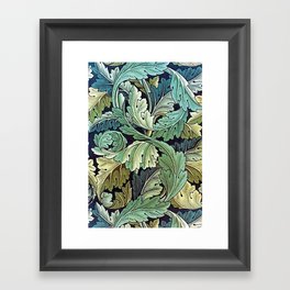 William Morris Herbaceous Acanthus green / blue Italian Laurel Acanthus Textile Floral Leaf Print  Framed Art Print