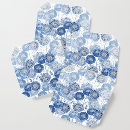 blue indigo dandelion pattern watercolor Coaster