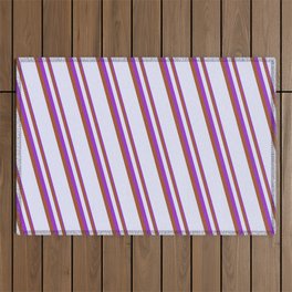 [ Thumbnail: Dark Orchid, Sienna & Lavender Colored Stripes Pattern Outdoor Rug ]
