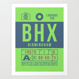 Luggage Tag B - BHX Birmingham England UK Art Print