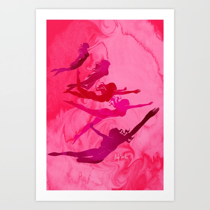 Diving In Pink Waters Art Print