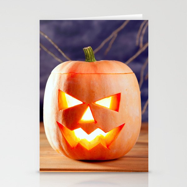 Halloween Lantern Pumpkin in Dark Sky Clouds Stationery Cards