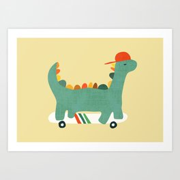 Dinosaur on retro skateboard Art Print