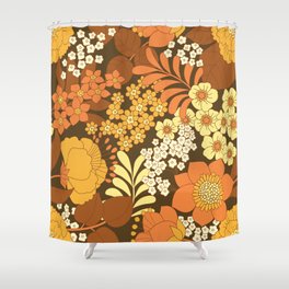 Brown, Yellow, Orange & Ivory Retro Flowers Shower Curtain