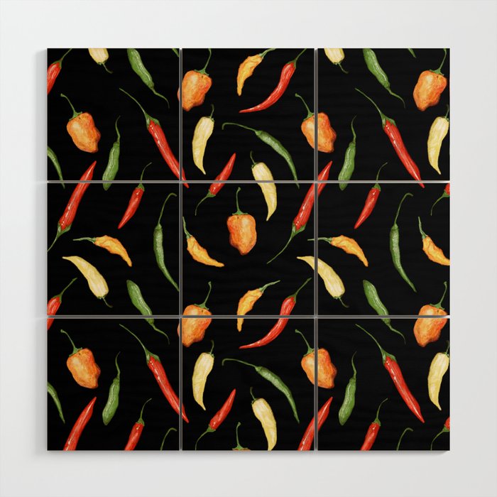 Chilli Power - Black Wood Wall Art