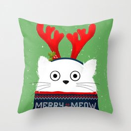 Christmas Reindeer Cat Throw Pillow