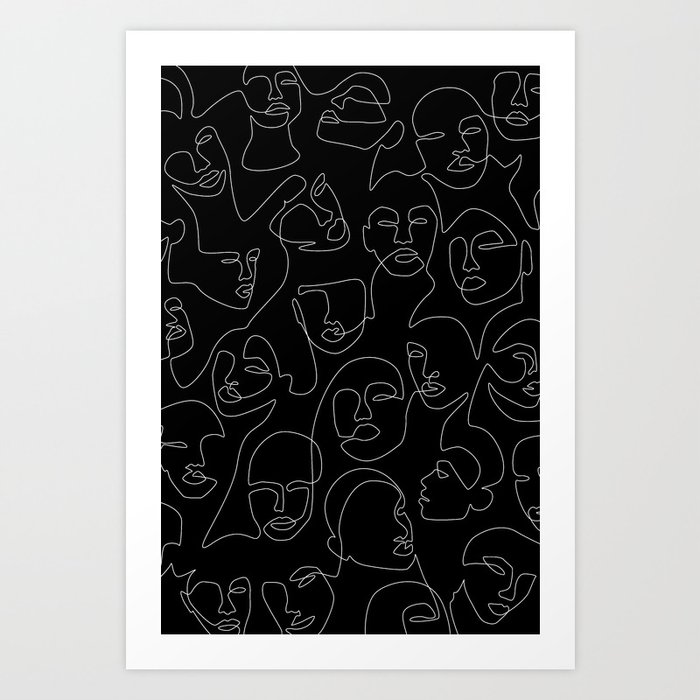 Face Lace Kunstdrucke | Drawing, Black-background, Black-and-white, Single-line, One-line-drawing, Line-sketch, Girl-face, Face-art, Abstract-faces, Human