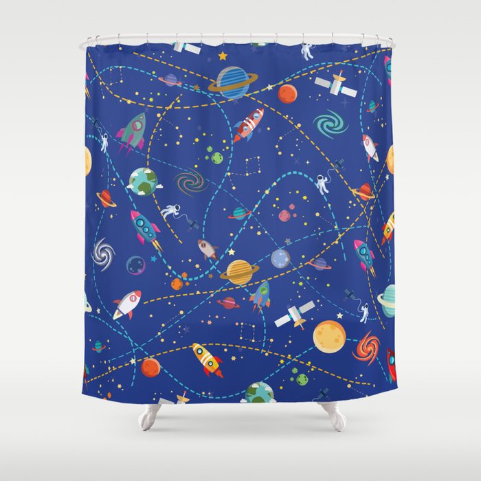 Space Rocket Pattern Shower Curtain