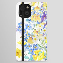 purple blue and yellow flowers bouquet watercolor   iPhone Wallet Case