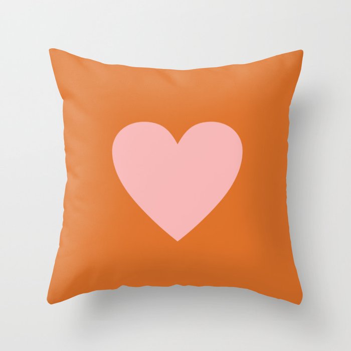 Cute Pink Heart on Orange Minimal Throw Pillow