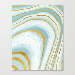 Faux Summer Turquoises Gold Liquid Swirl Marble Canvas Print