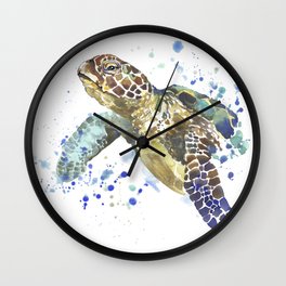 Abstract Watercolor Sea Turtle on White 2 Minimalist Coastal Art - Coast - Sea - Beach - Shore Wall Clock