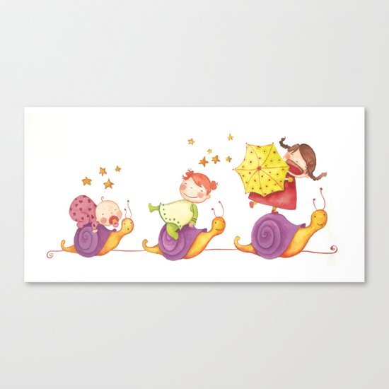 Babies in a snails Canvas Print