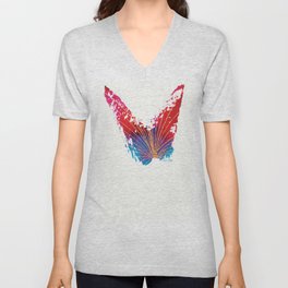 Abstract red and blue butterfly with fan V Neck T Shirt