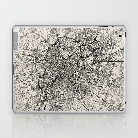 Belgium, Brussels - Black and White City Map - Aesthetic Wall Art Laptop & iPad Skin