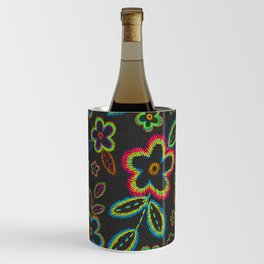 Embroidery imitation floral pattern on dark canvas Wine Chiller