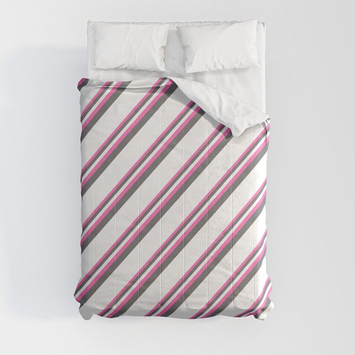Hot Pink, Dim Grey & White Colored Pattern of Stripes Comforter