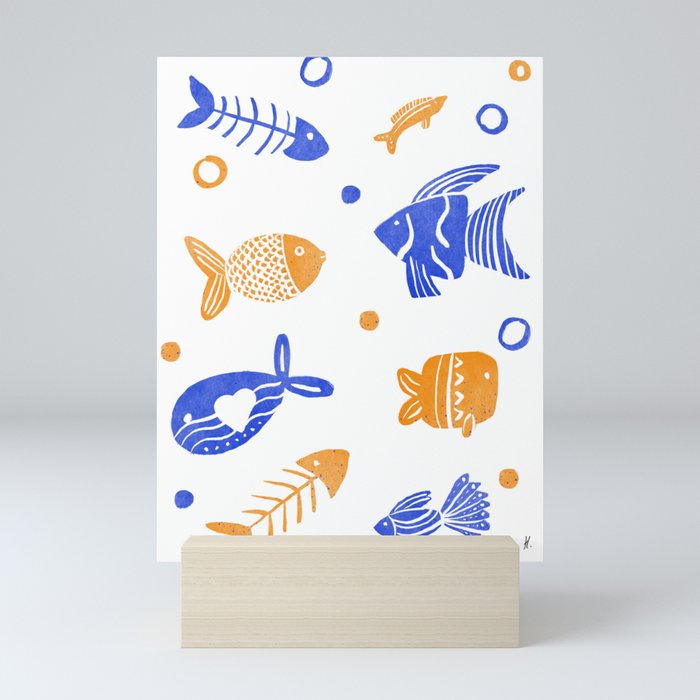 Blue and yellow tropical fishes Mini Art Print