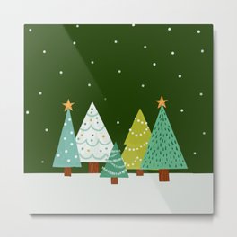 Holly Jolly Christmas Trees - Green Metal Print