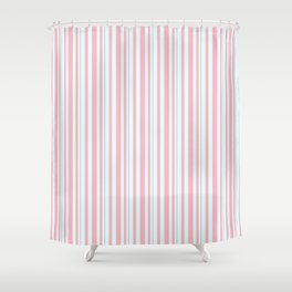 [ Thumbnail: Light Cyan and Light Pink Colored Striped Pattern Shower Curtain ]