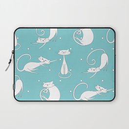 White Cats on blue background with polka dots Laptop Sleeve