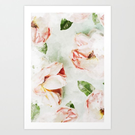 Roses & Foliage Watercolor Art Print
