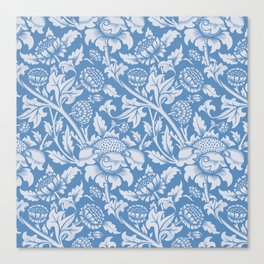 William Morris Soft Blue Chrysanthemum Pattern Vintage Floral Victorian Botanical Leaves Wallpaper Canvas Print