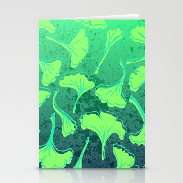 Bold Green Ginkgo Leaf Pattern Stationery Cards