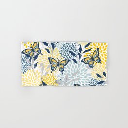 Floral and Butterflies Print, Blue and Yellow Hand & Bath Towel