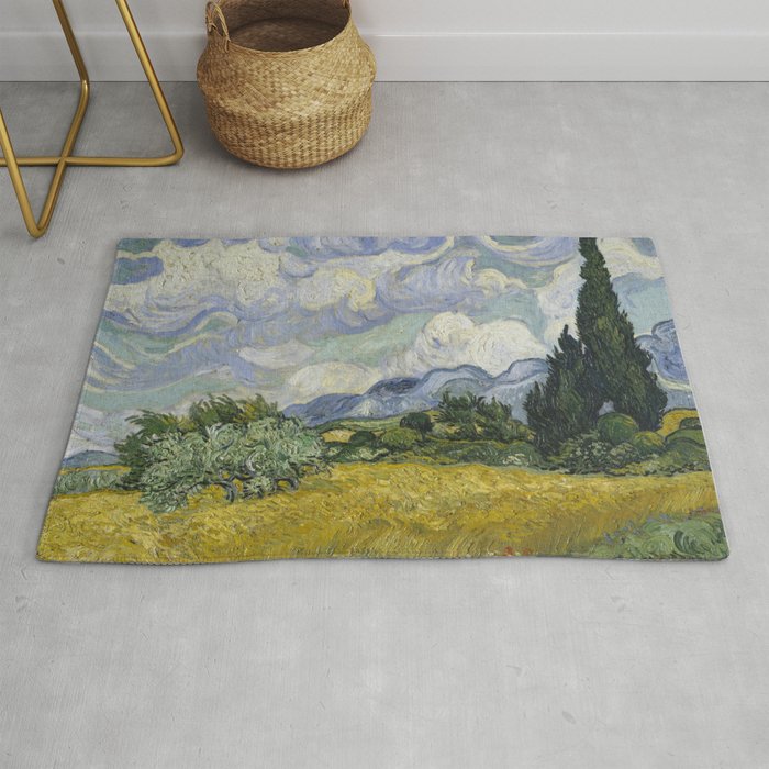 Wheatfield with Cypresses Rug