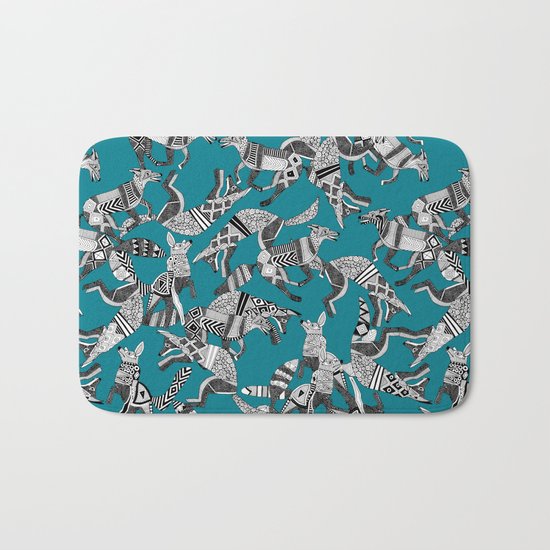 woodland fox party teal blue Bath Mat
