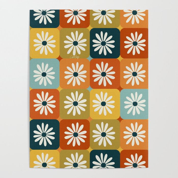 Checkered Daisies – Rainbow Poster