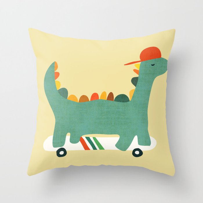 Dinosaur on retro skateboard Throw Pillow