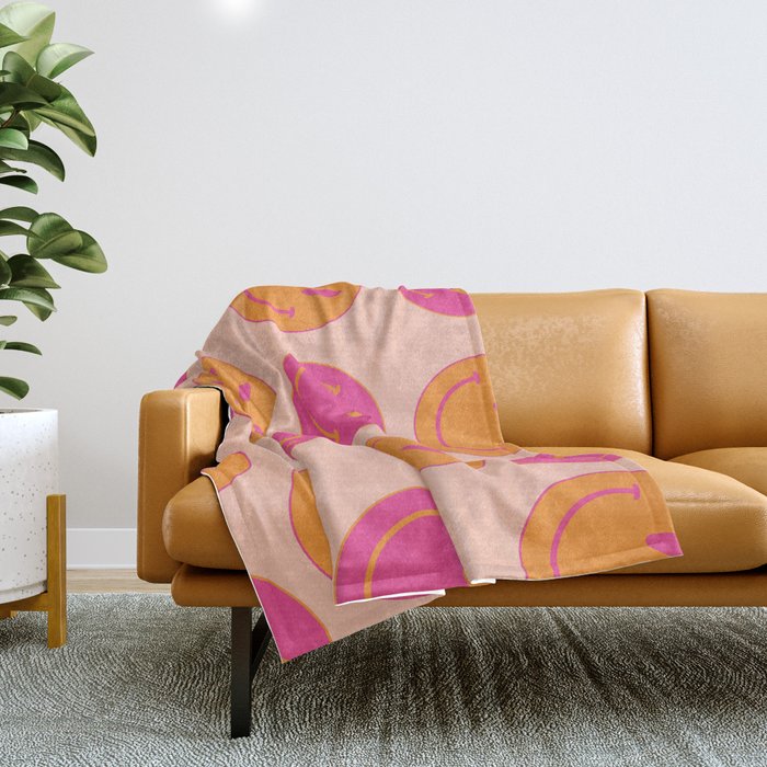 Happy Pink and Orange Smiley Faces Throw Blanket