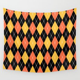 Salmon Orange And Yellow Argyle Pattern Diamond Geometrical Quilt Knit Sweater Tartan  Wall Tapestry