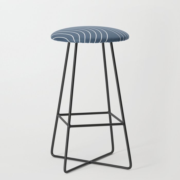 Minimal Line Curvature LXXXIV Nautical Blue Mid Century Modern Arch Abstract Bar Stool