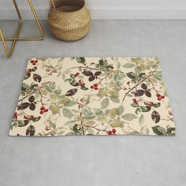 Vintage ivory red green forest berries floral Area & Throw Rug