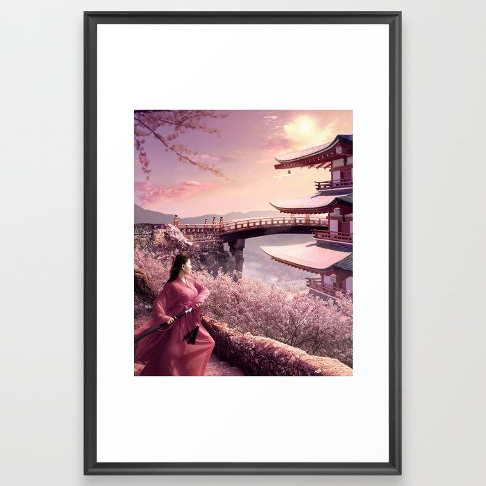 Samurai and Sakura Framed Art Print