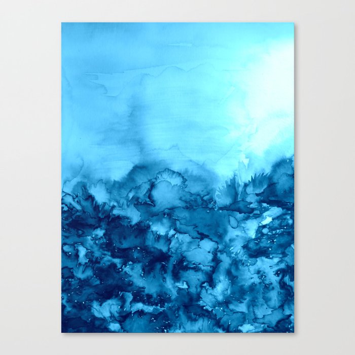 INTO ETERNITY, TURQUOISE Colorful Aqua Blue Watercolor Painting Abstract Art Floral Landscape Nature Canvas Print