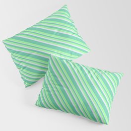 [ Thumbnail: Aquamarine, Green, and Lavender Colored Lined/Striped Pattern Pillow Sham ]