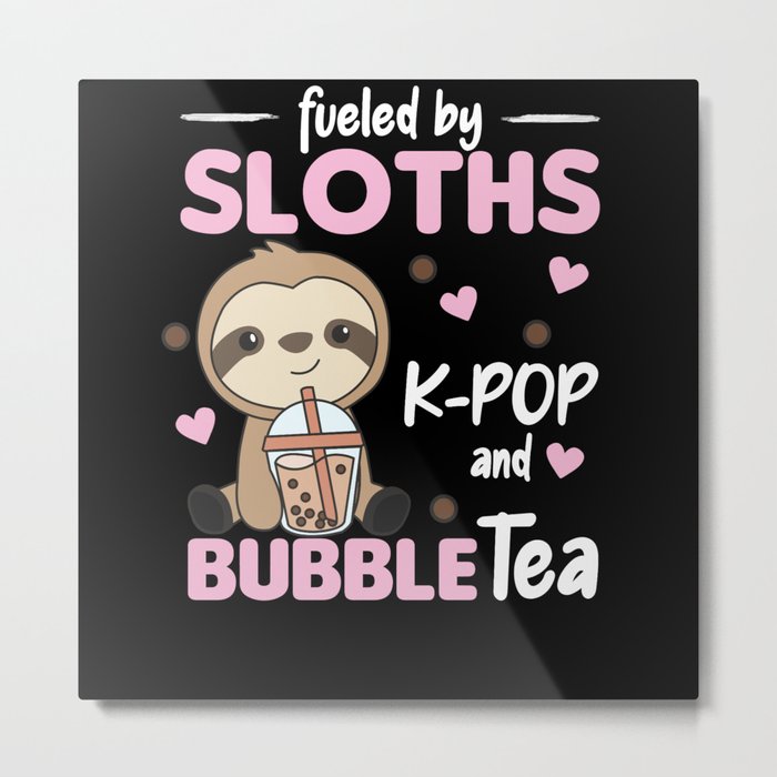 Bubble Tea Sloth Chocolate Cute Animals Boba Metal Print