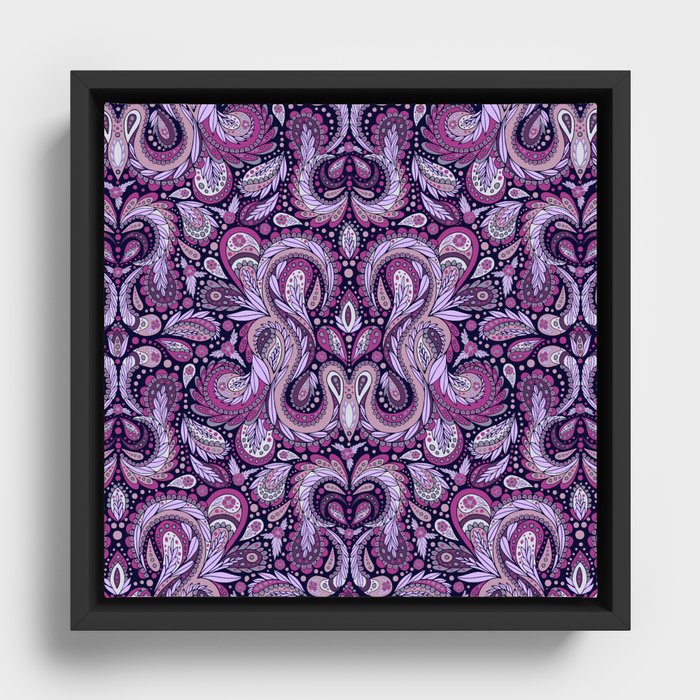 Paisley Pattern in Purple, Magenta & Mauve Framed Canvas